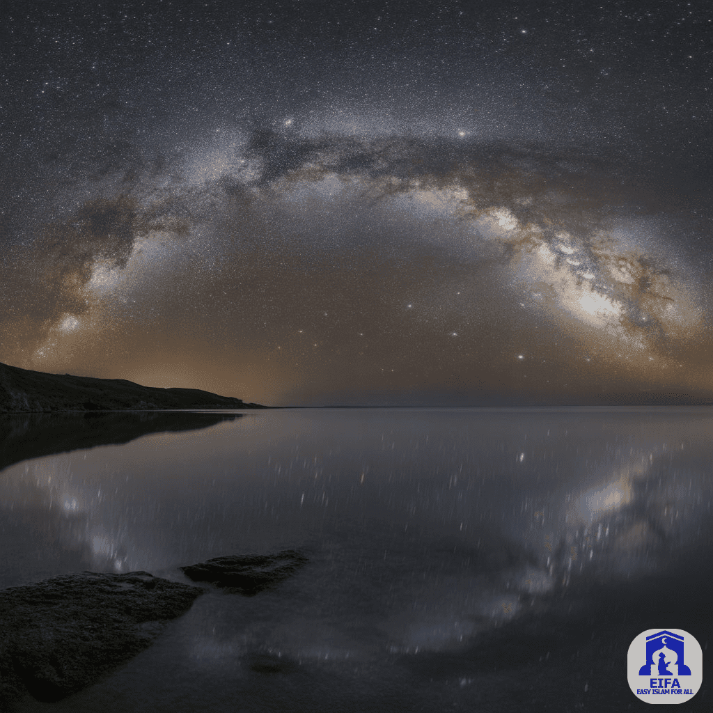 The vast, ordered cosmos symbolizing Allah's ultimate knowledge and divine decree (Al-Qadr) in Islam.